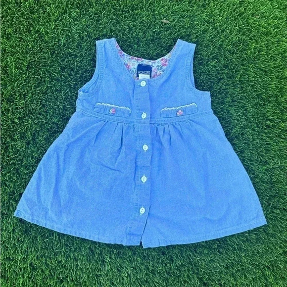 Vintage Kids Girls Honors Cotton Denim Floral Spring Jumper Dress Size 4T - Picture 2 of 6